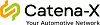Catena-X-Logo mit Schriftzug auf weißem Hintergrund.