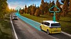 Volkswagen ID. Buzz fährt auf einer Landstraße. Türkise Cloud-Symbole und Datenlinien visualisieren die Vernetzung mehrerer Fahrzeuge.