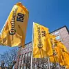 Gelbe Fahnen von Continental wehen nebeneinander